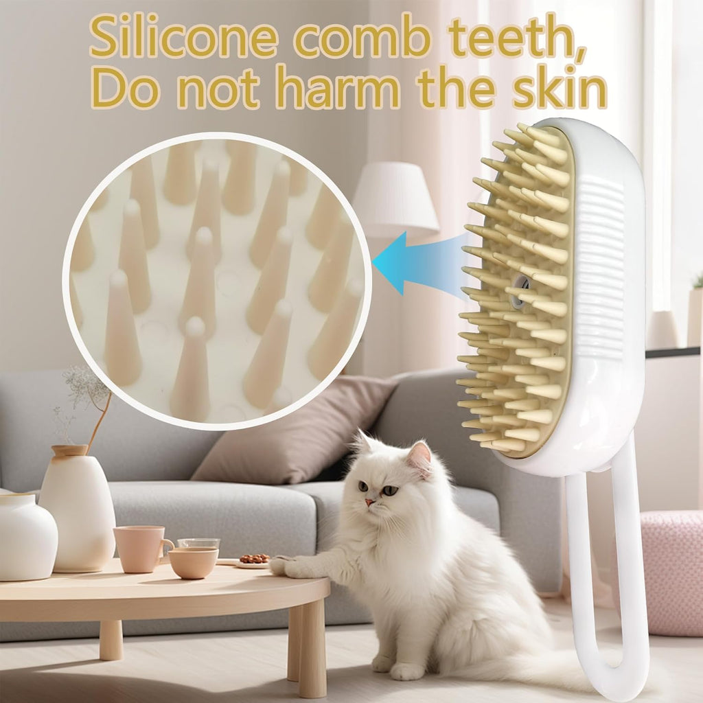 3 in 1 Cat Steam Brush for Shedding & Grooming with Foldable Handle Pet Spray Hair Removal Comb Spritz Defur Comb for Cats Water Brush for Long & Short Haired Pets