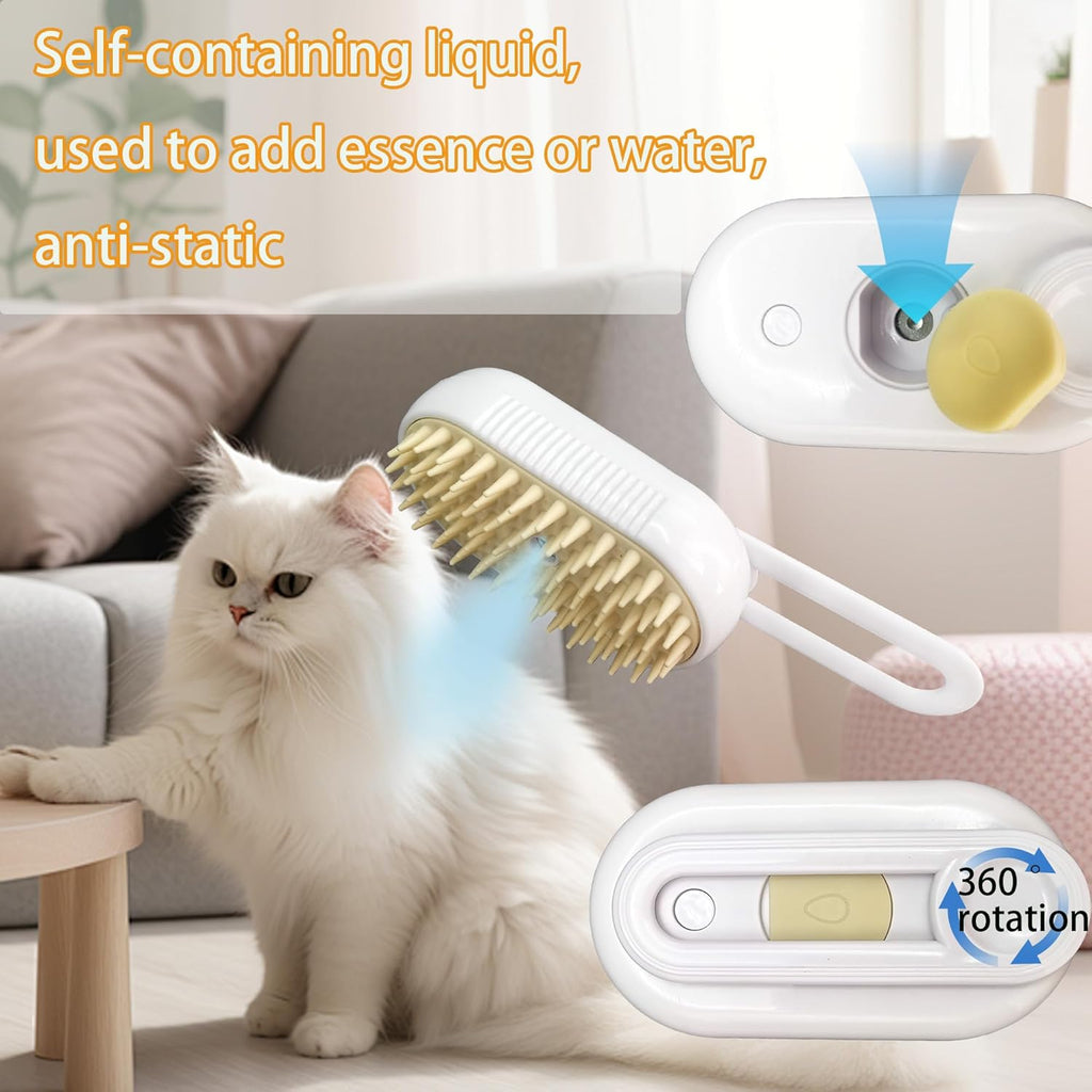 3 in 1 Cat Steam Brush for Shedding & Grooming with Foldable Handle Pet Spray Hair Removal Comb Spritz Defur Comb for Cats Water Brush for Long & Short Haired Pets