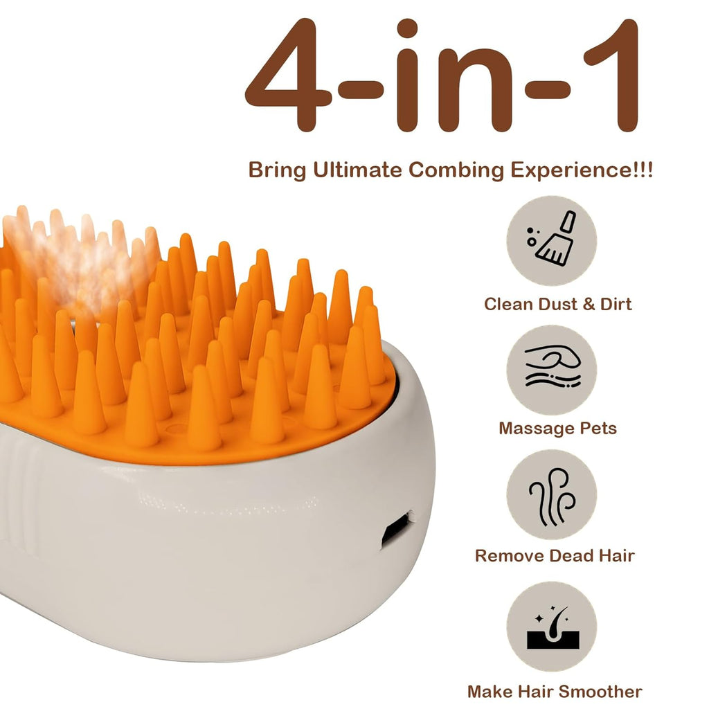 Steam Brush 4 in 1 for Shedding,  Rechargeable Cat Brush with Steam, Anti-Static for Pet Massage, Cleaning, Shedding and Combing- Cream