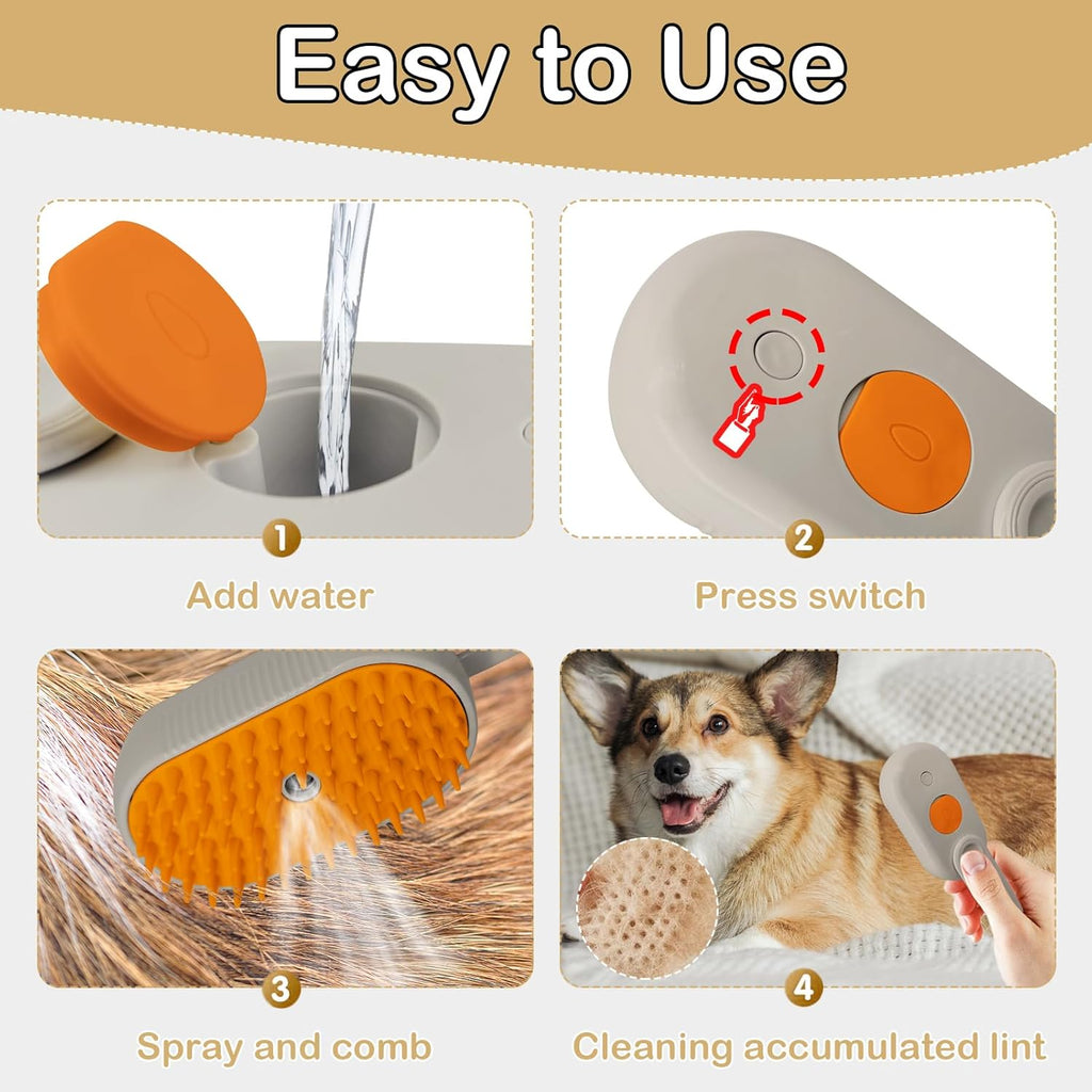Steam Brush 4 in 1 for Shedding,  Rechargeable Cat Brush with Steam, Anti-Static for Pet Massage, Cleaning, Shedding and Combing- Cream