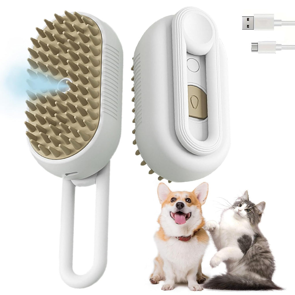 3 in 1 Cat Steam Brush for Shedding & Grooming with Foldable Handle Pet Spray Hair Removal Comb Spritz Defur Comb for Cats Water Brush for Long & Short Haired Pets