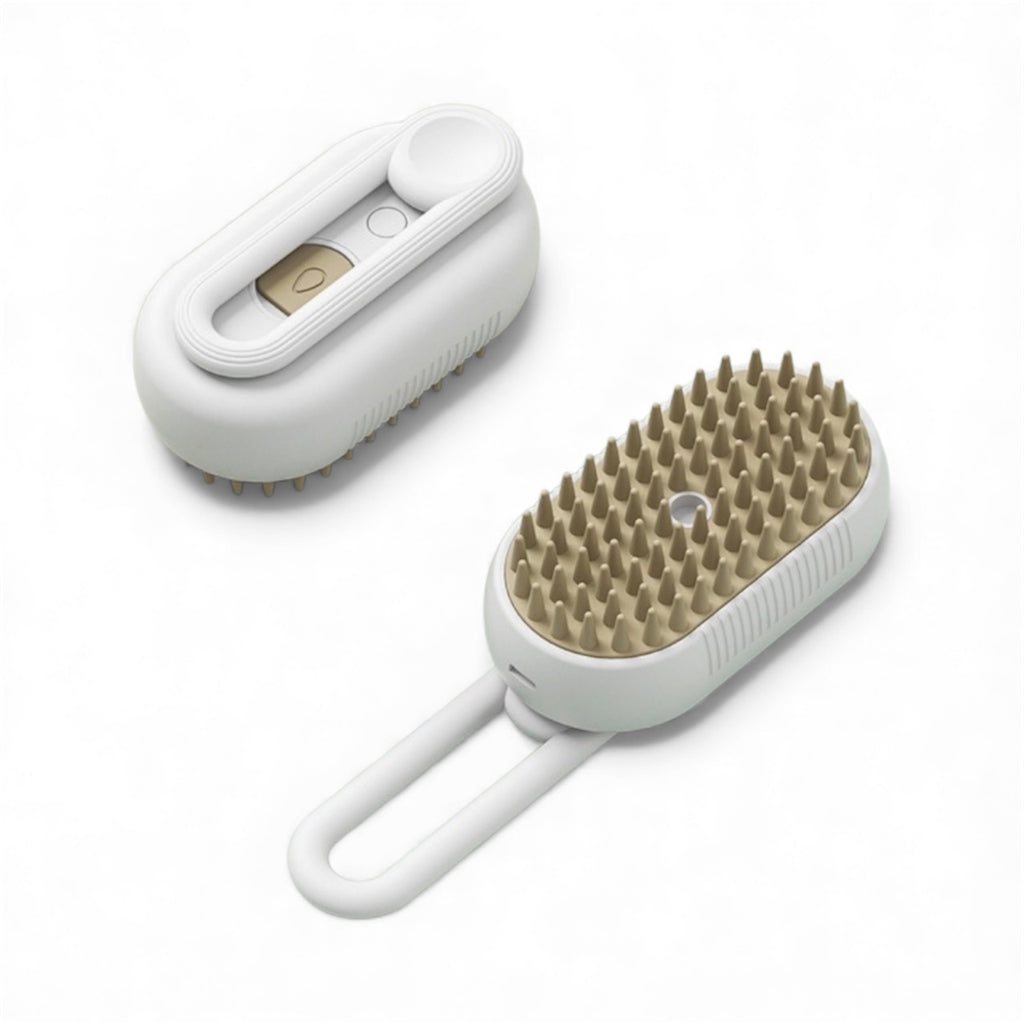 Steam Pet Brush - 3-in-1 Grooming, Detangling & Spa Care for Cats & Dogs (White)