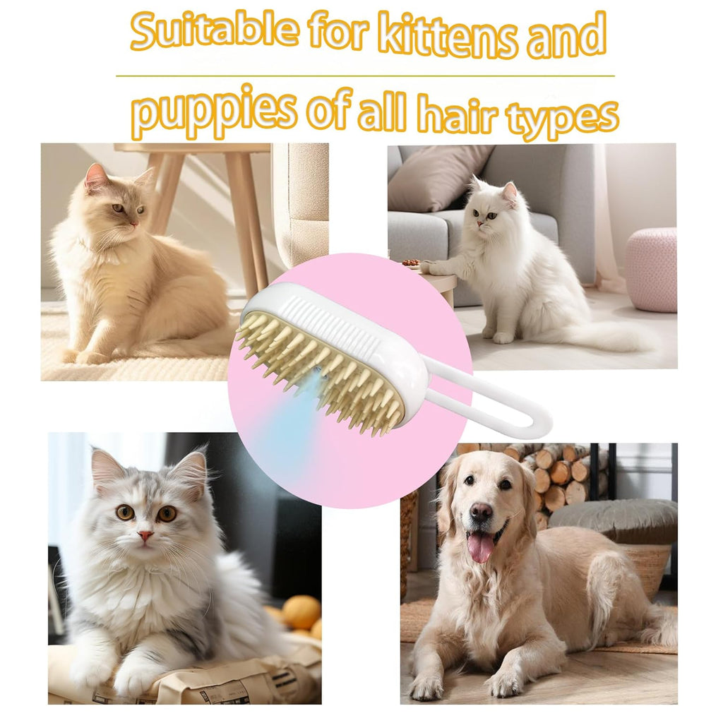 3 in 1 Cat Steam Brush for Shedding & Grooming with Foldable Handle Pet Spray Hair Removal Comb Spritz Defur Comb for Cats Water Brush for Long & Short Haired Pets
